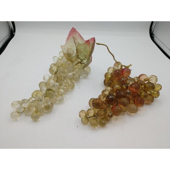 MCM Vintage Lucite Grape Clusters with Faux Leaf for Home Decor - 2 Clusters - 1 - Picture 1 of 6
